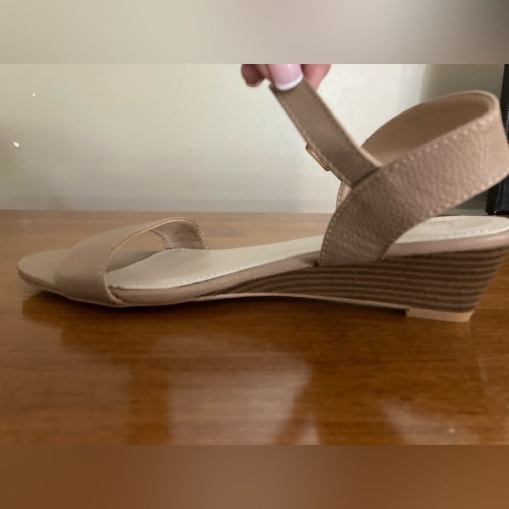 Tan wedge sandals, great condition, size 10.